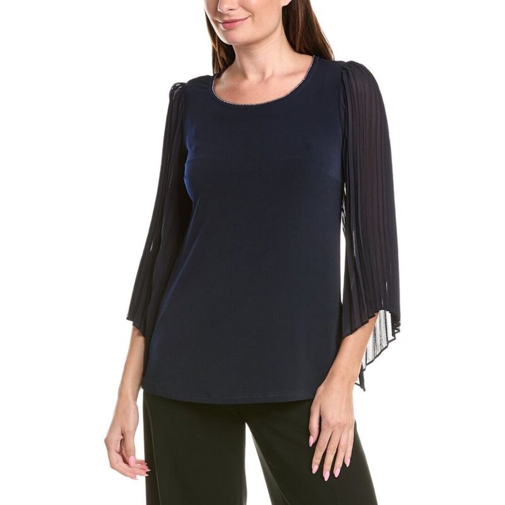 Joseph Ribkoff Womens Pleated Sleeve Top, Blue
